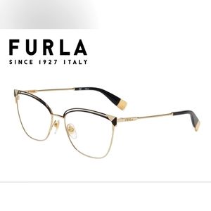 New Furla VFU 552K (396) Eyeglasses Frames Black And Gold Cateye 56-17-135 mm